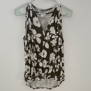 Liz Claiborne Olive and White Floral Blouse